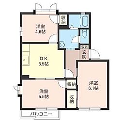 ジュネス山崎・B 3DKの間取図画像