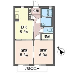 レッチワースハイツA 2DKの間取図画像