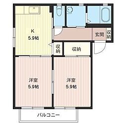 シャトーボヌールB 2Kの間取図画像