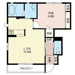 ストラットクーB 1LDKの間取図画像