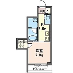 グランツヴァルト津田沼 1Kの間取図画像