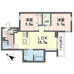 ヴァレンズ・フロレ 2階2LDKの間取り