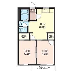 サンモール 2DKの間取図画像