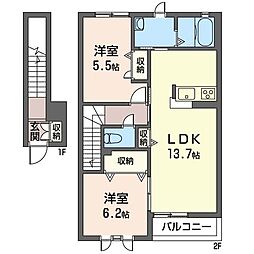 サンモール3番館 2LDKの間取図画像