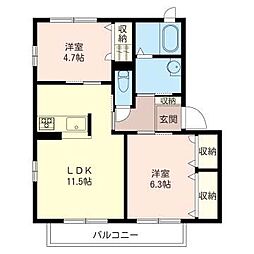ティーズハウスA 2LDKの間取図画像