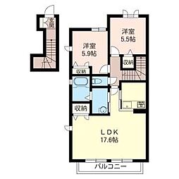 来夢来人B 2LDKの間取図画像