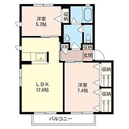 メイプルタウン六番館 2LDKの間取図画像