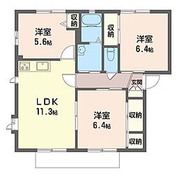 セレスコートB 3LDKの間取図画像