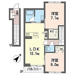 シャーメゾン　ヌーヴェルメール 2階2LDKの間取り