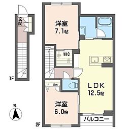 シャーメゾン田中 2階2LDKの間取り
