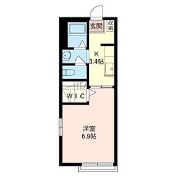 ラーチハウス 2階1Kの間取り