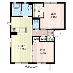 プレールD 2LDKの間取図画像