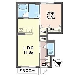 シャーメゾン　グランディール 1階1LDKの間取り