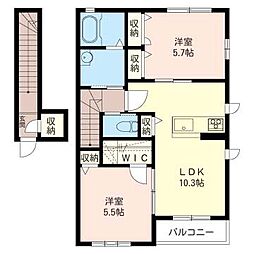パインヒルB 2LDKの間取図画像
