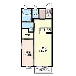 シャーメゾンＴＡＨＡＲＡ 1階1LDKの間取り