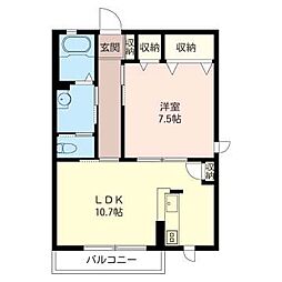 キャトルセゾン　Ｄ 2階1LDKの間取り