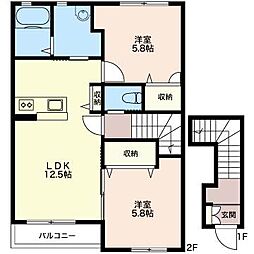 レーベンプラッツB 2LDKの間取図画像