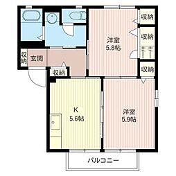メゾンドベルD 2Kの間取図画像