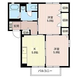 ウヴェール・メゾン安塚B 2Kの間取図画像