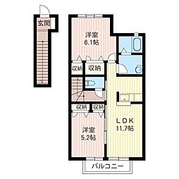 クレシアB 2LDKの間取図画像