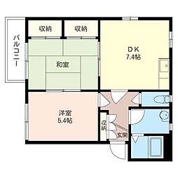カーサ・モンテスB 2DKの間取図画像