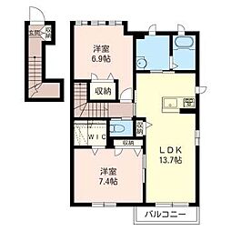 グランメール狭山ケ丘B 2LDKの間取図画像