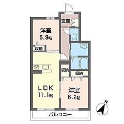 クロシェベレール 2LDKの間取図画像