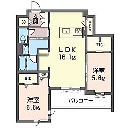 グランシャレセカンド 2LDKの間取図画像