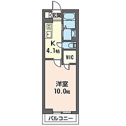 フルール2 1Kの間取図画像