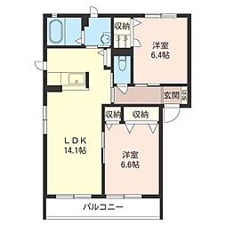グランテアートル 2LDKの間取図画像