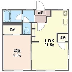 ゆうハイツD棟 1LDKの間取図画像