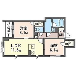 プレミアス 2LDKの間取図画像