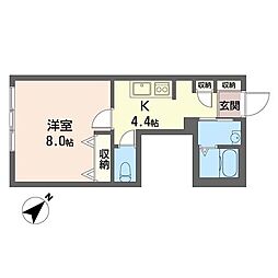 MC武蔵浦和 1Kの間取図画像
