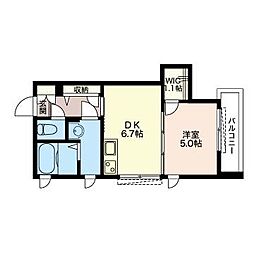 ワイズガーデン浅草 1DKの間取図画像