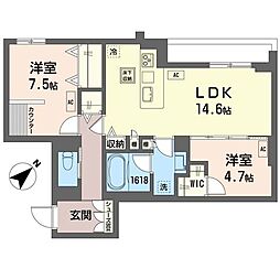 グランドレッセ 2LDKの間取図画像