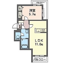 ミトラス荏原 00201 2階1LDKの間取り