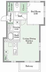 Alflat三田 1LDKの間取図画像