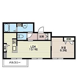 JPnole旗の台 1LDKの間取図画像