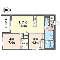 ウィズプラス等々力 2階2LDKの間取り