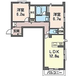 オカバ袖ケ浦駅前シャーメゾンA 2LDKの間取図画像