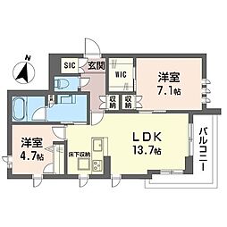 グランウェーブ湘南 2LDKの間取図画像