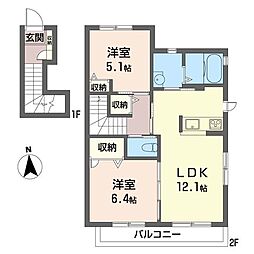 メゾンドリリー 2LDKの間取図画像