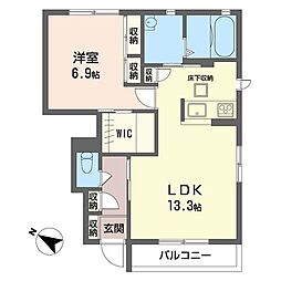 リヴィエールコートA 1LDKの間取図画像