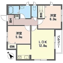 イーストリバー出羽 2LDKの間取図画像