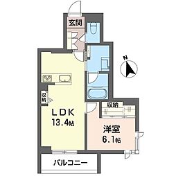 グランブルー武蔵浦和 1LDKの間取図画像