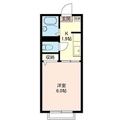 アレーゼ丸山台 1Kの間取図画像