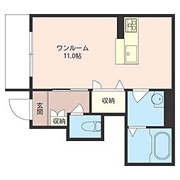 ポルトボヌールK ワンルームの間取図画像