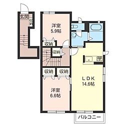 MメゾンE 2LDKの間取図画像