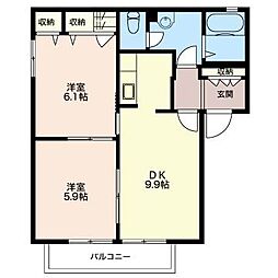 カーサ飯島A 2DKの間取図画像