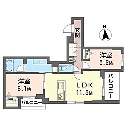 目黒ガーディアンヒルズ 2LDKの間取図画像